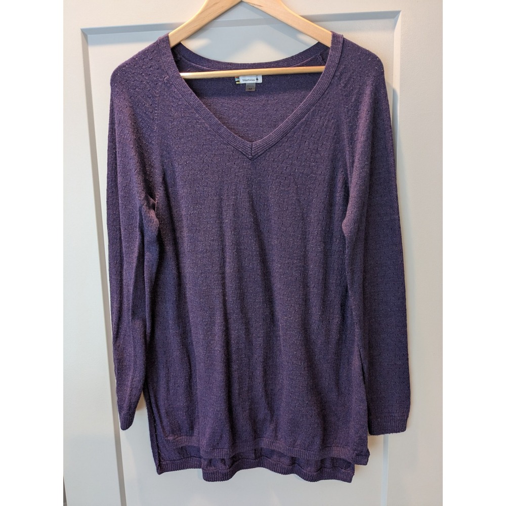 Smartwool Womens Merino Wool Blend V Neck Sweater Purple Knit Long‎ Sleeve M